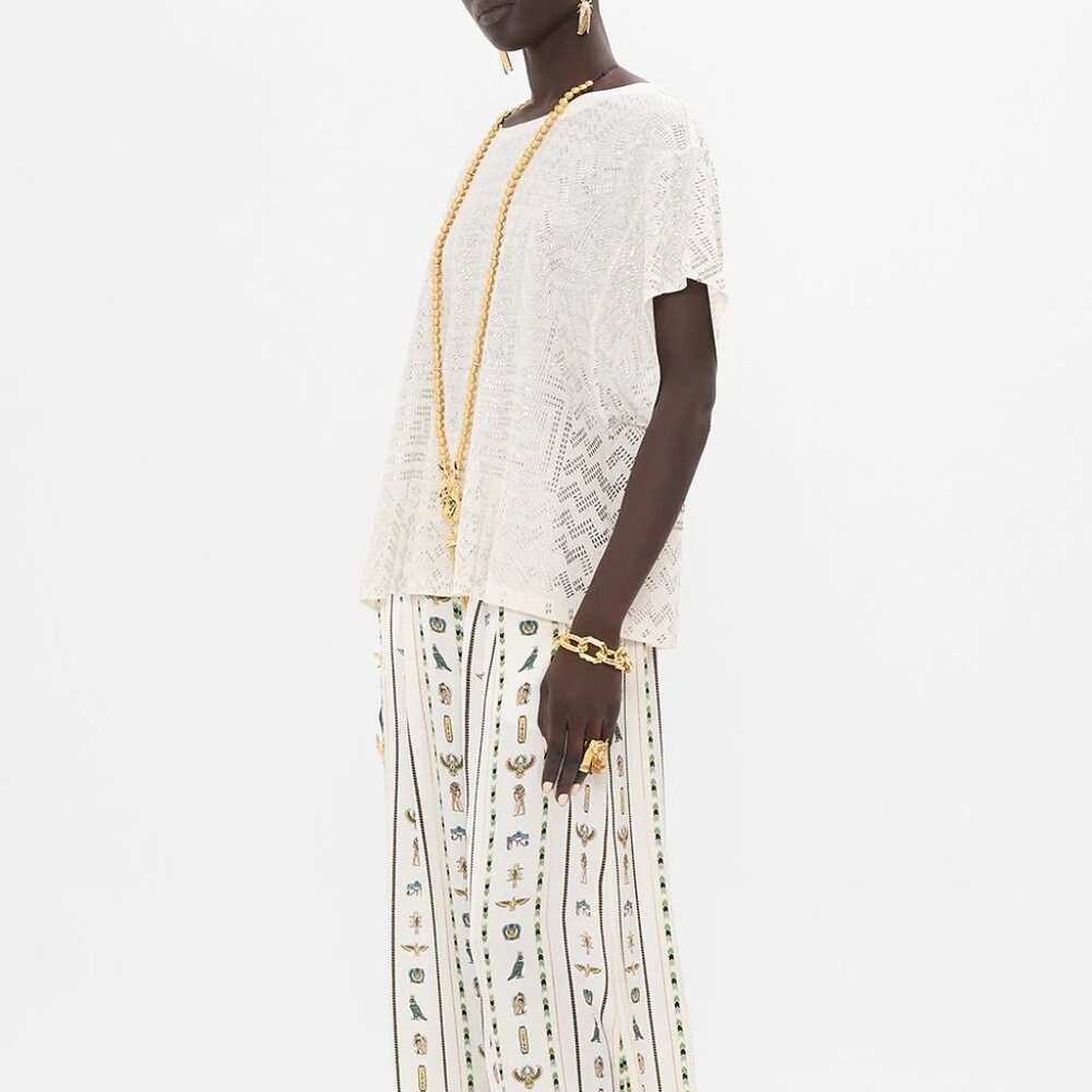 Embellished T-shirt with Dropped Armhole in "Valley of the Queens" Pattern - Picture 2 of 7